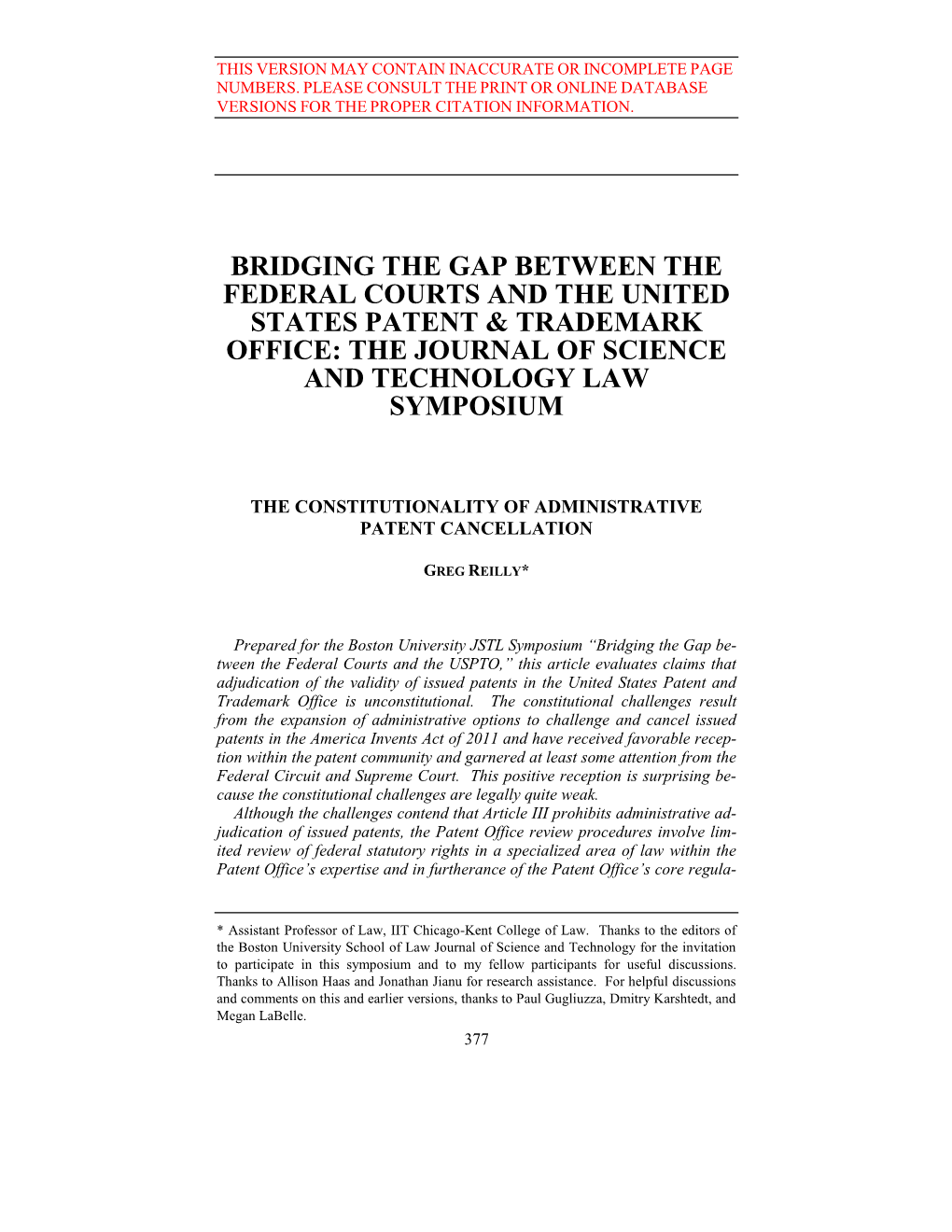 Bridging the Gap Between the Federal Courts and the United States Patent & Trademark Office