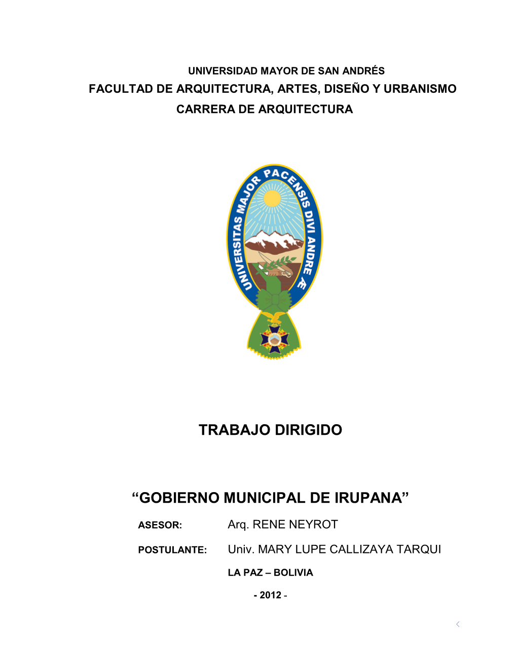 Trabajo Dirigido “Gobierno Municipal De Irupana”