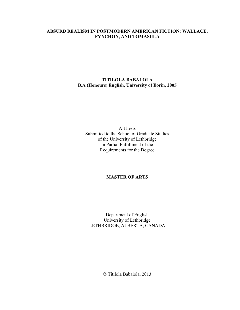 Absurd Realism in Postmodern American Fiction: Wallace, Pynchon, and Tomasula