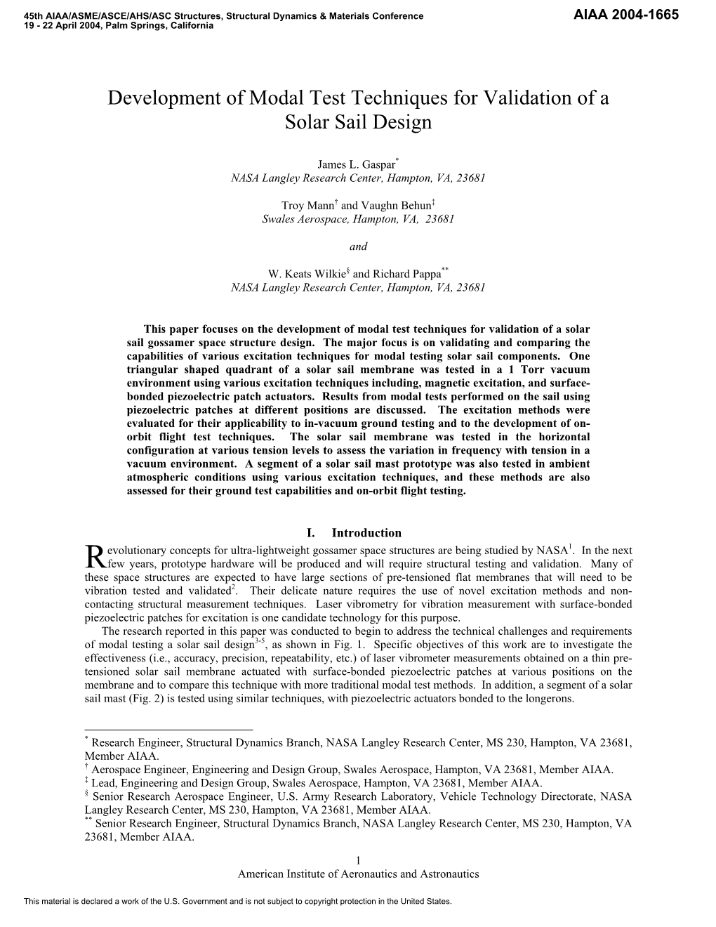 Development of Modal Test Techniques for Validation of a Solar Sail Design