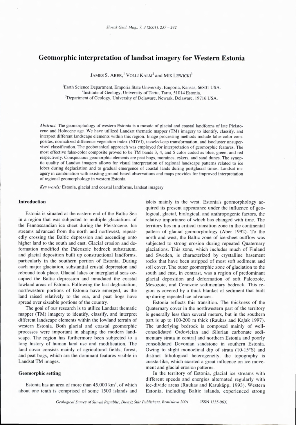 Geomorphic Interpretation of Landsat Imagery for Western Estonia