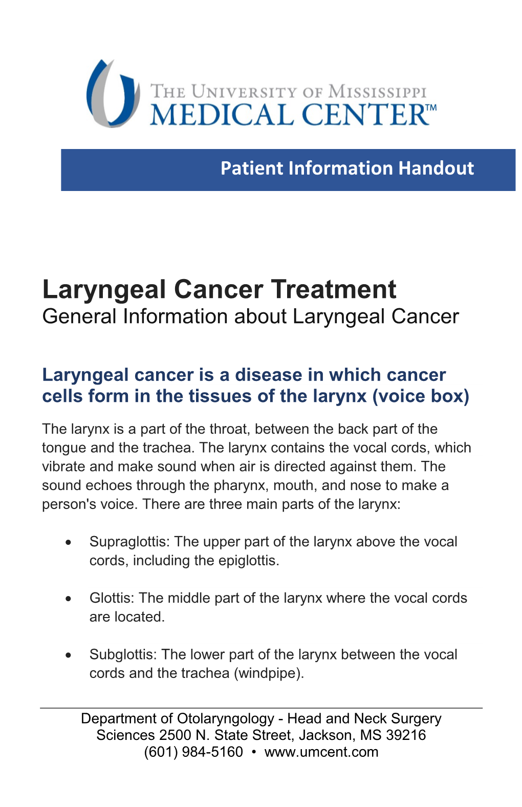 Laryngeal Cancer Treatment General Information About Laryngeal Cancer