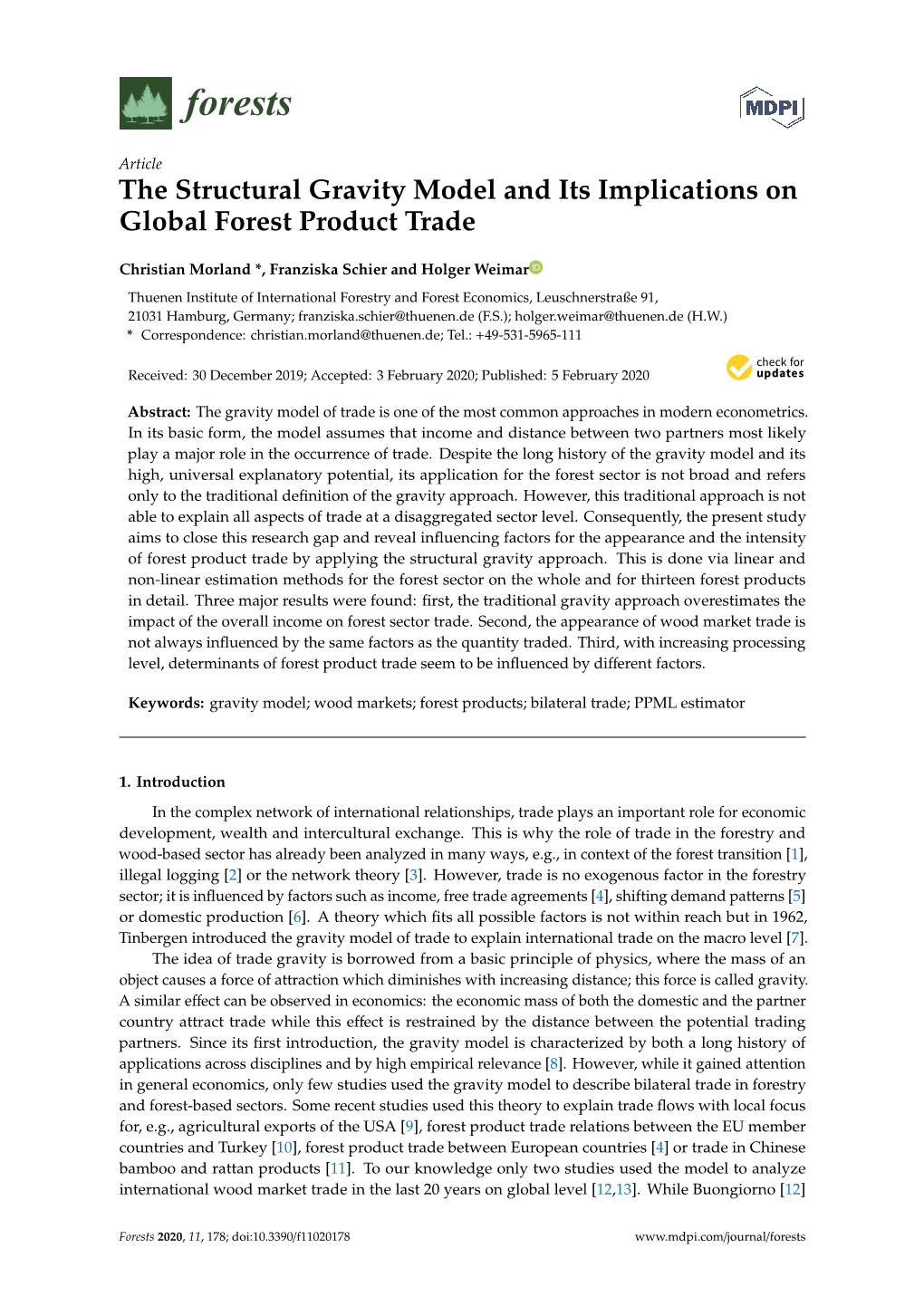 The Structural Gravity Model and Its Implications on Global Forest Product Trade