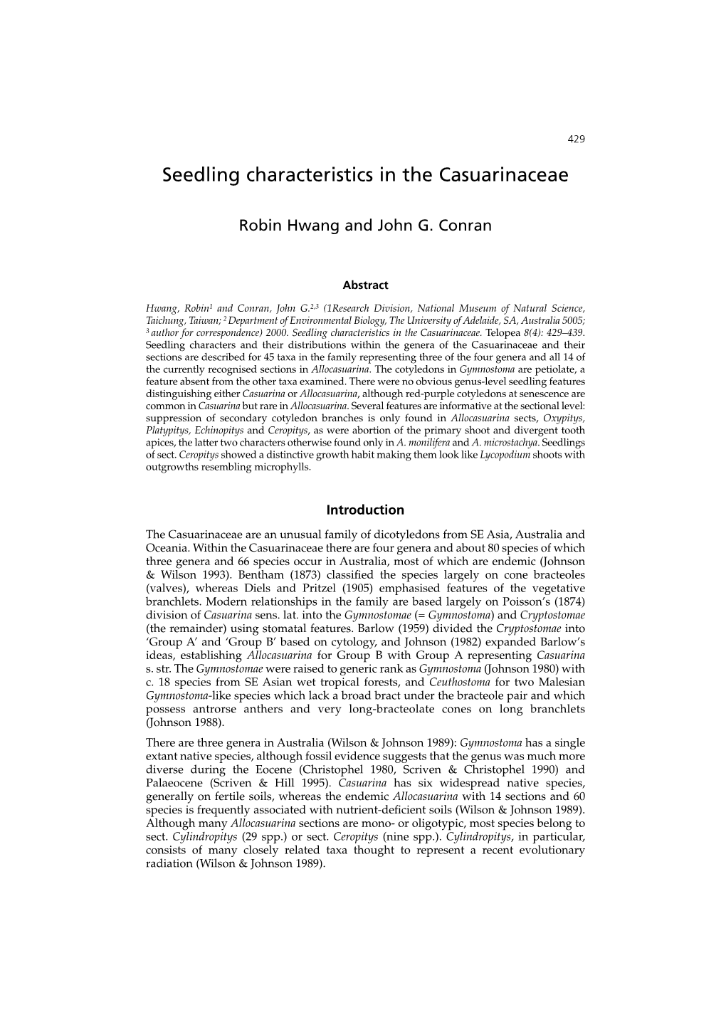 Seedling Characteristics in the Casuarinaceae