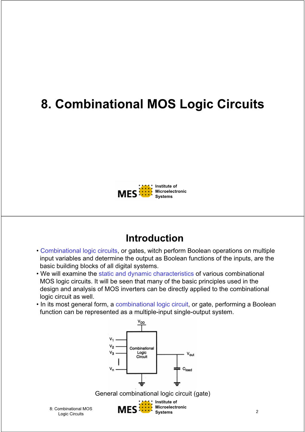 8. Combinational MOS Logic Circuits