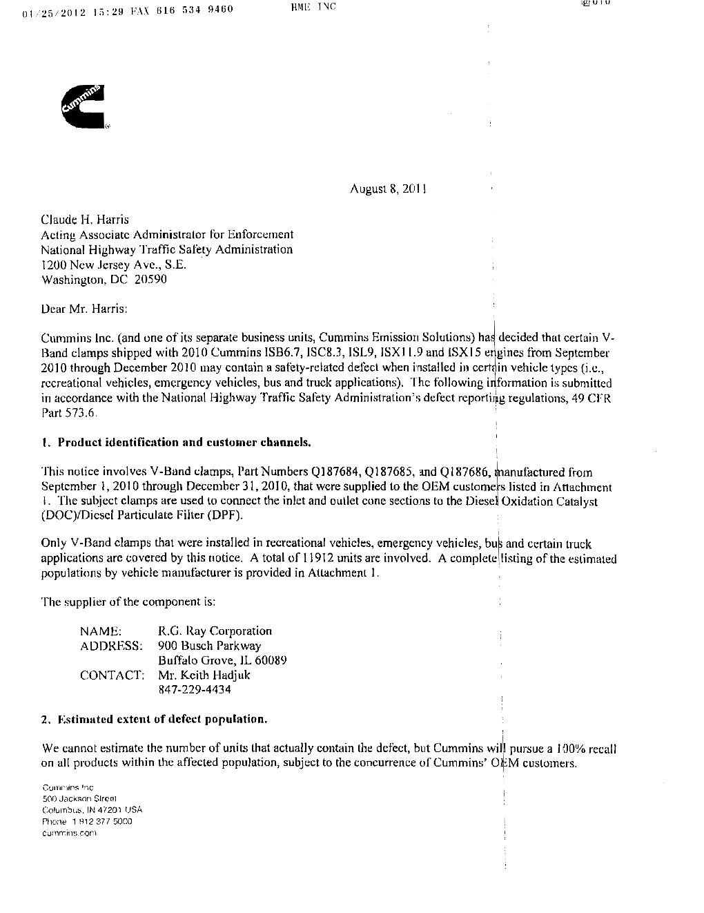 Claude H. Harris Acting Associate Administrator for Enforcement National Highway Traffic Safety Administration 1200 New Jersey Ave., S.E