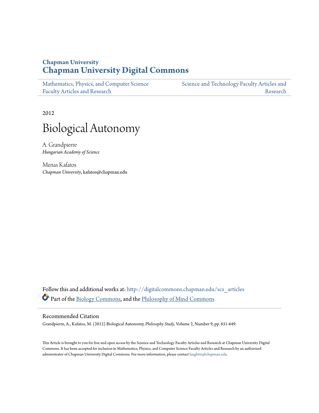 Biological Autonomy A