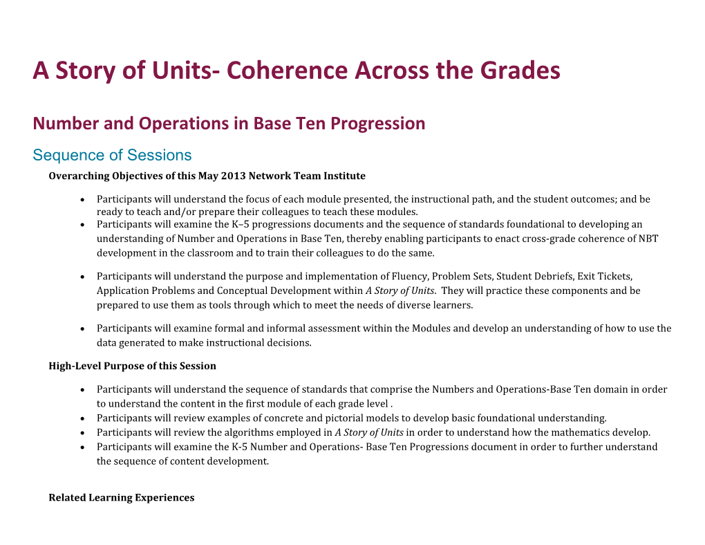 A Story of Units- Coherence Across the Grades