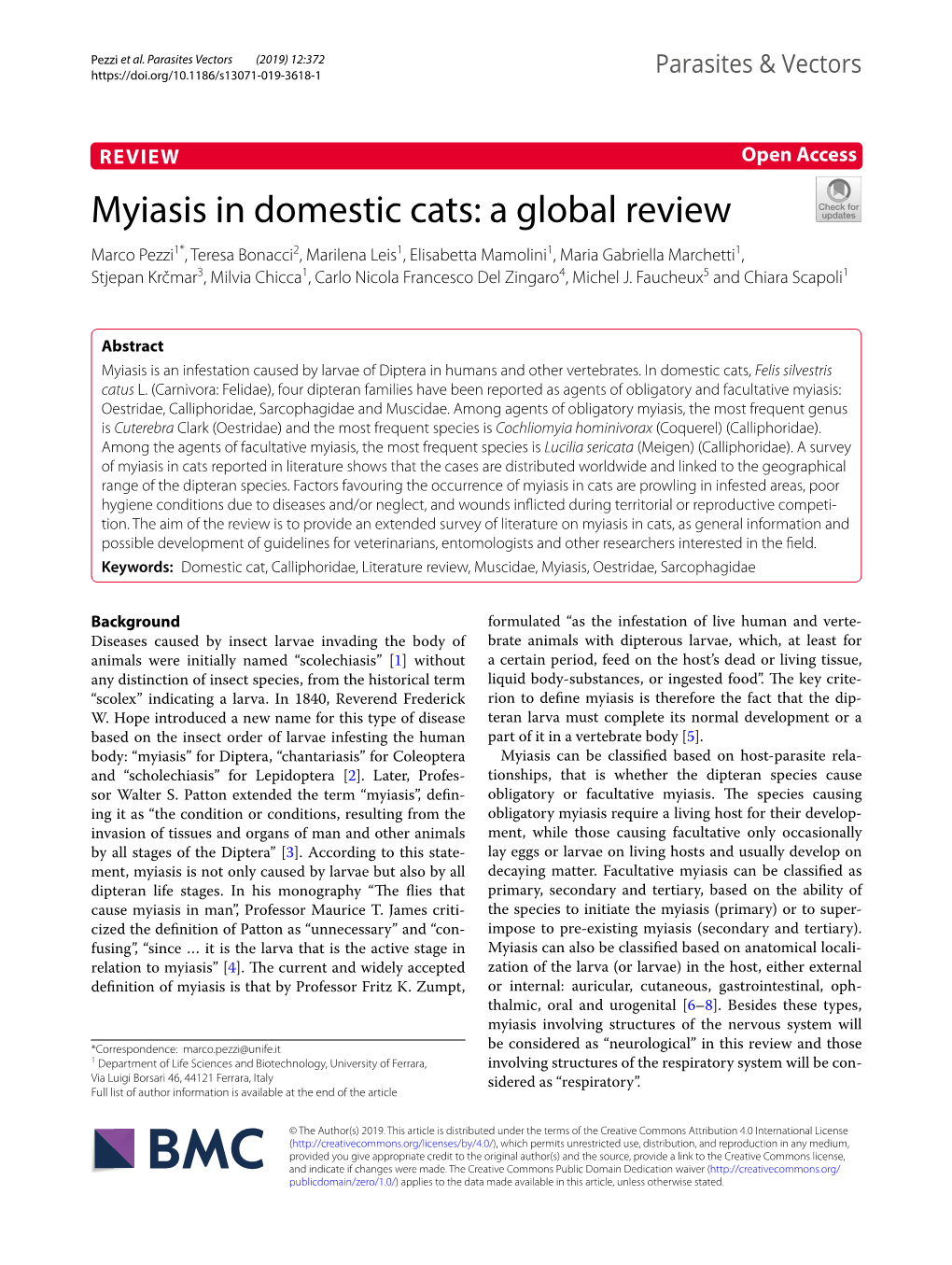 Myiasis in Domestic Cats: a Global Review
