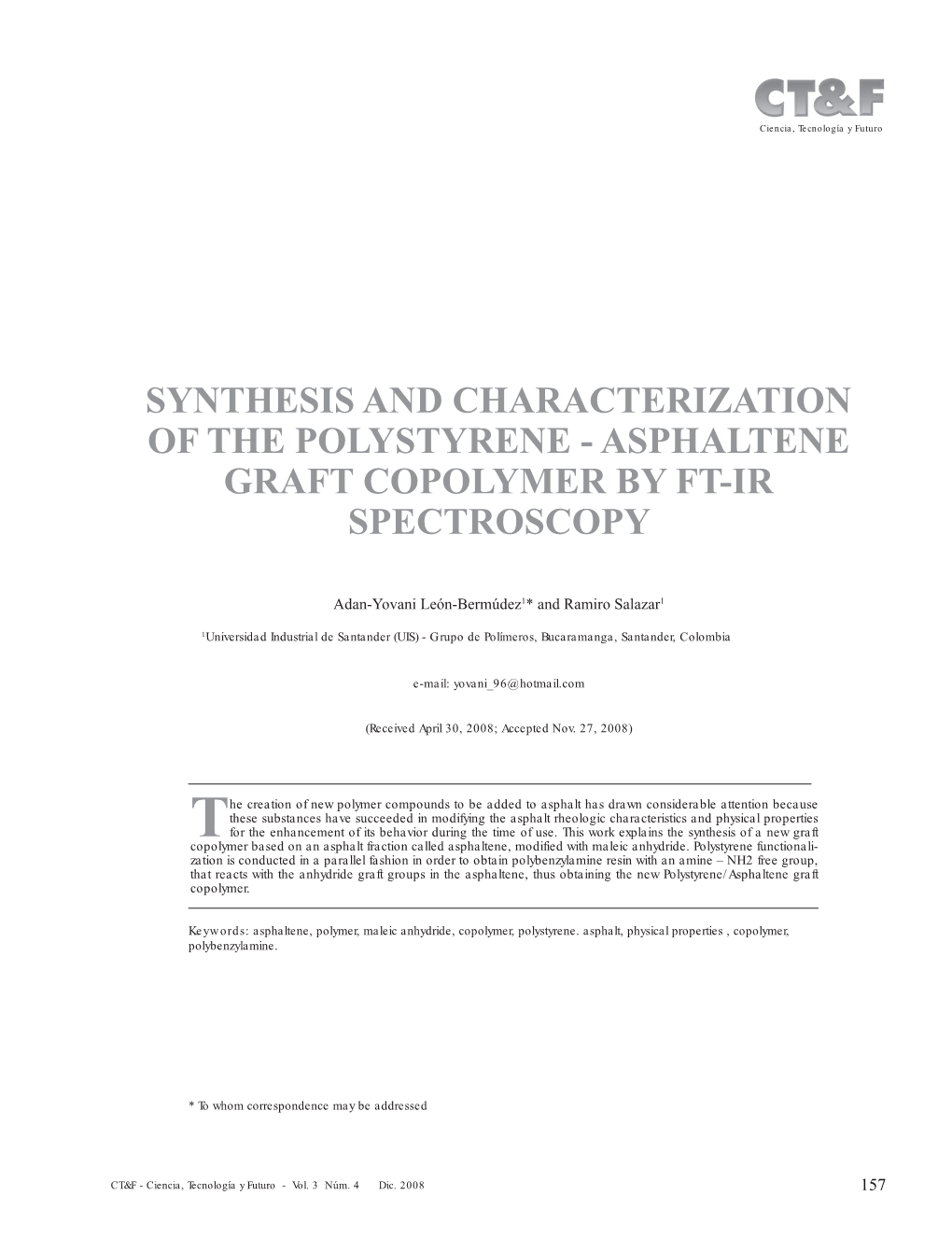 Asphaltene Graft Copolymer by Ft-Ir Spectroscopy