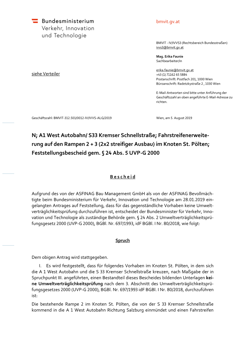 N; A1 West Autobahn/ S33 Kremser Schnellstraße; Fahrstreifenerweite- Rung Auf Den Rampen 2 + 3 (2X2 Streifiger Ausbau) Im Knoten St