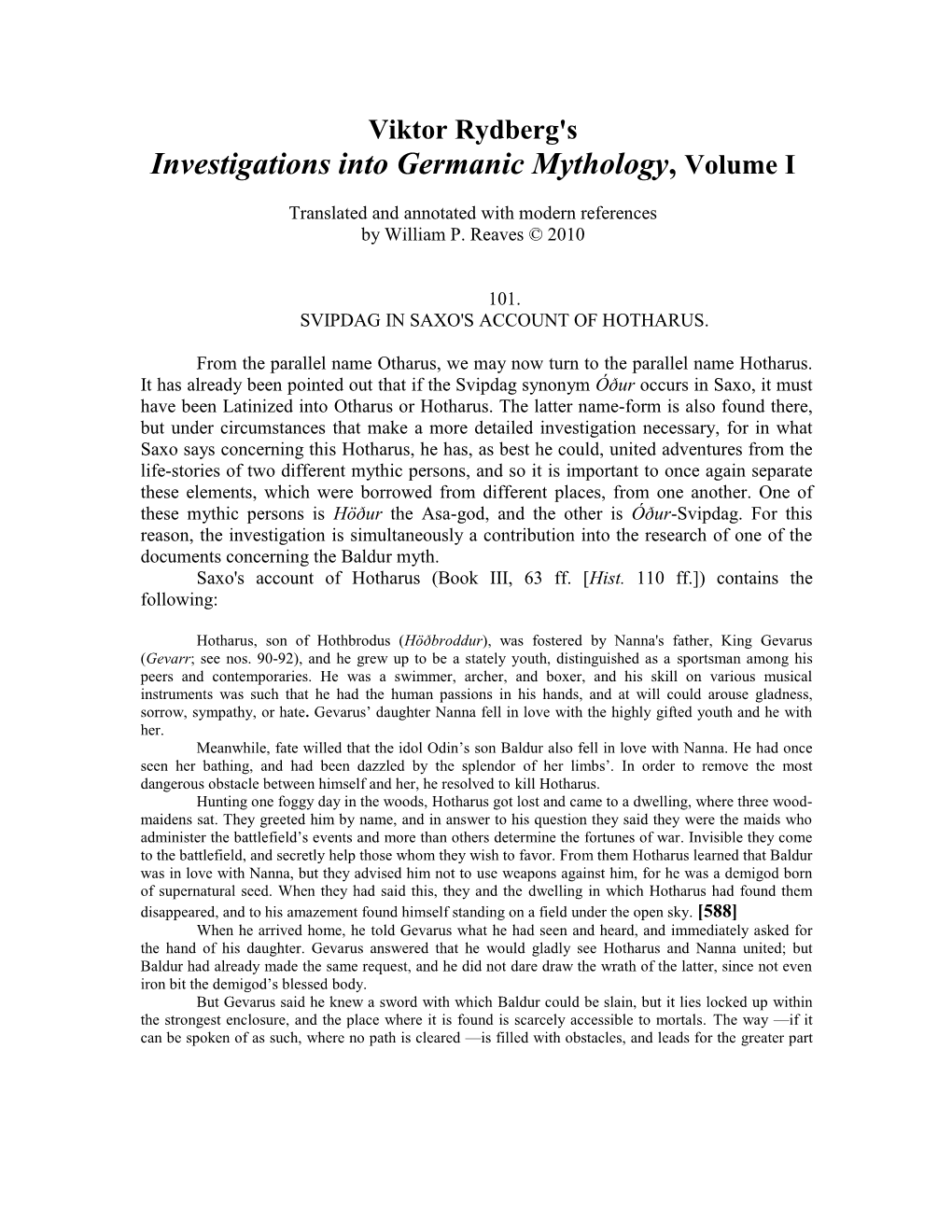 Investigations Into Germanic Mythology, Volume I