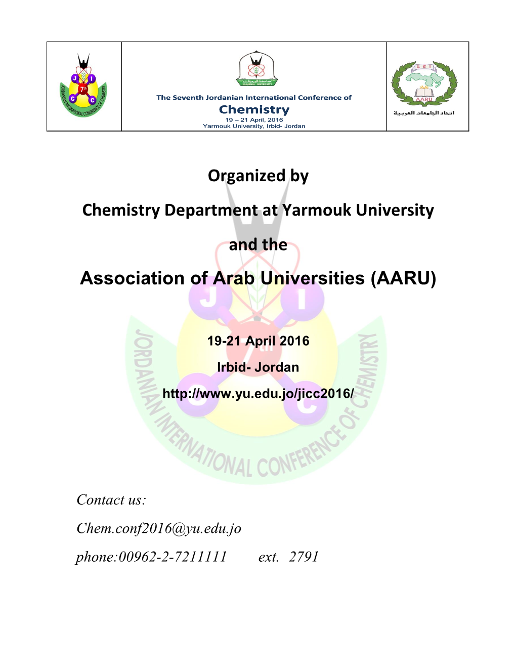 Organized by Chemistry Department at Yarmouk University and the Association of Arab Universities (AARU)