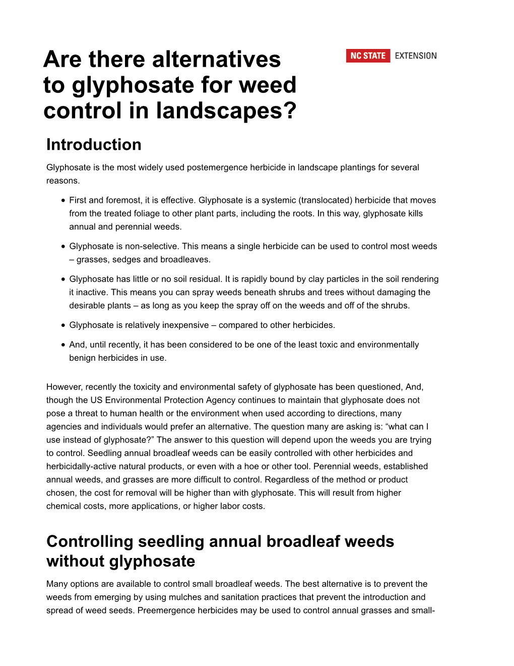 Glyphosate Alternatives in the Landscape