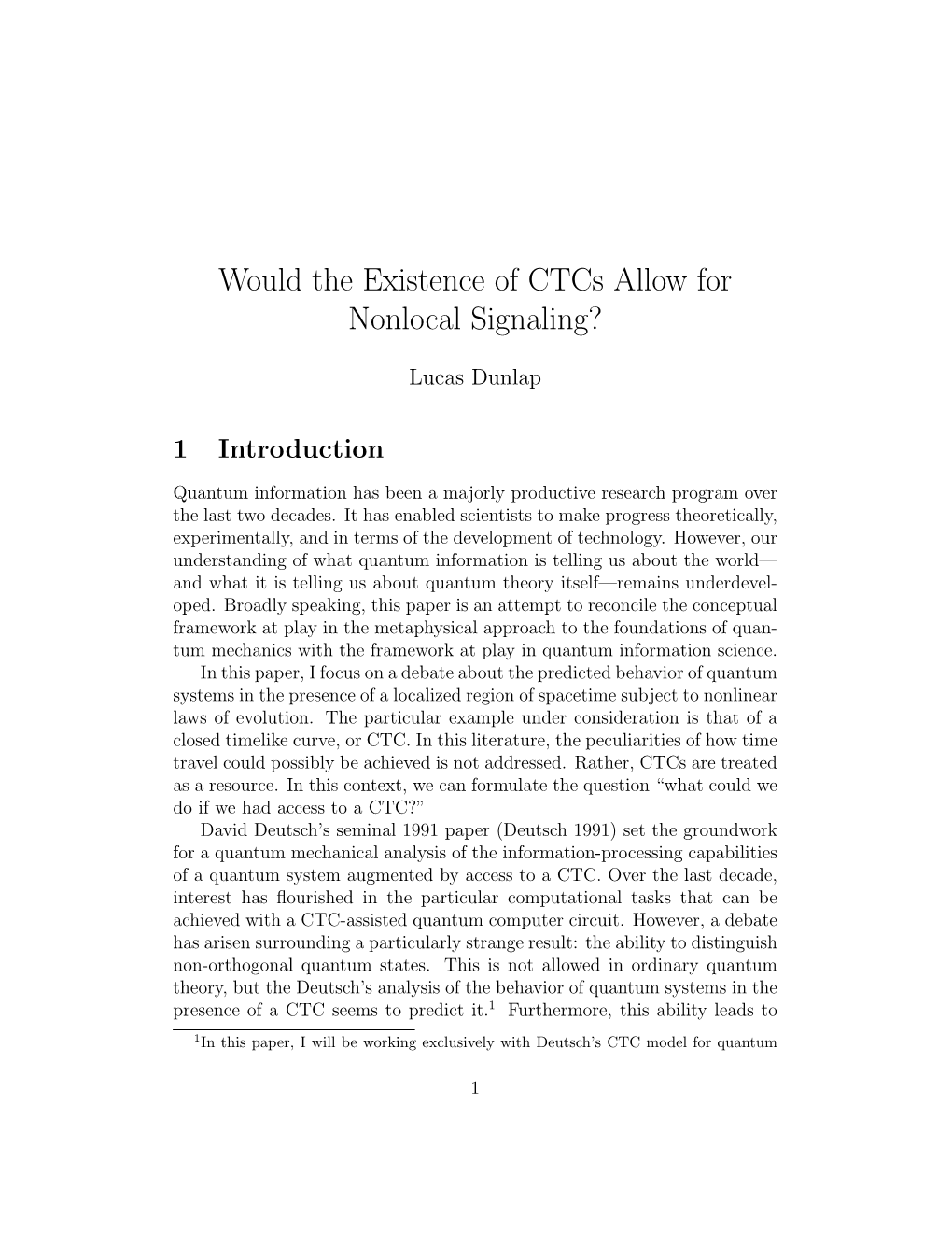 Would the Existence of Ctcs Allow for Nonlocal Signaling?