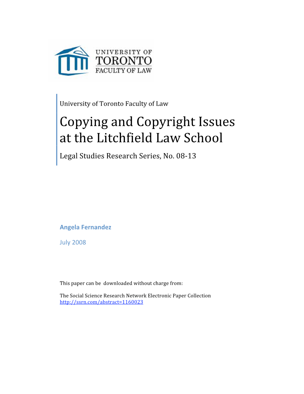 Copying and Copyright Issues at the Litchfield Law School