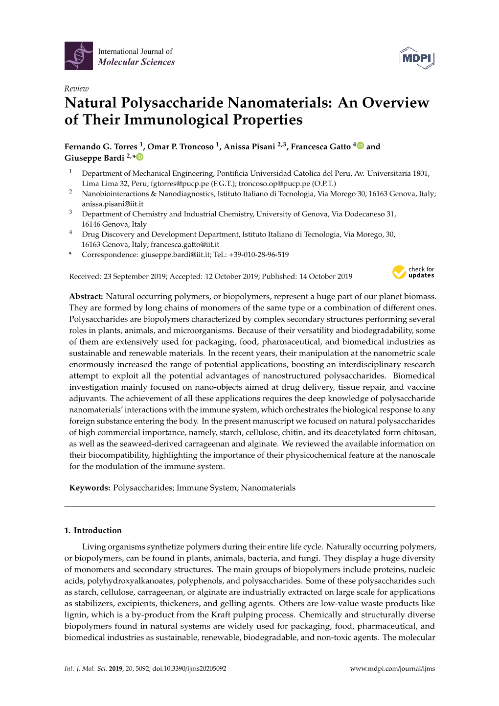 Natural Polysaccharide Nanomaterials: an Overview of Their Immunological Properties