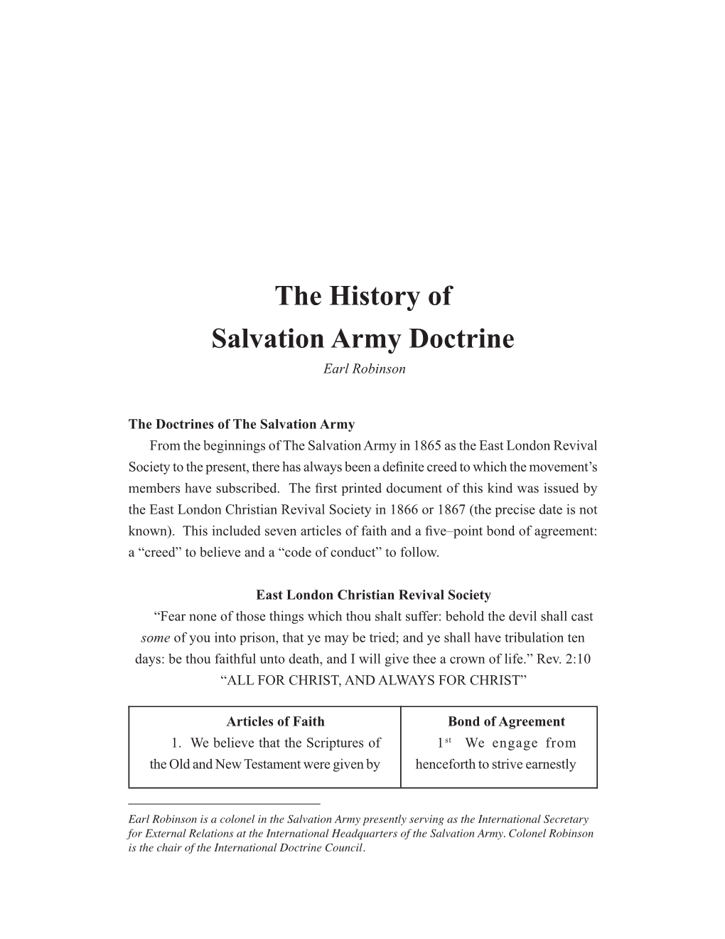 The History of Salvation Army Doctrine Earl Robinson