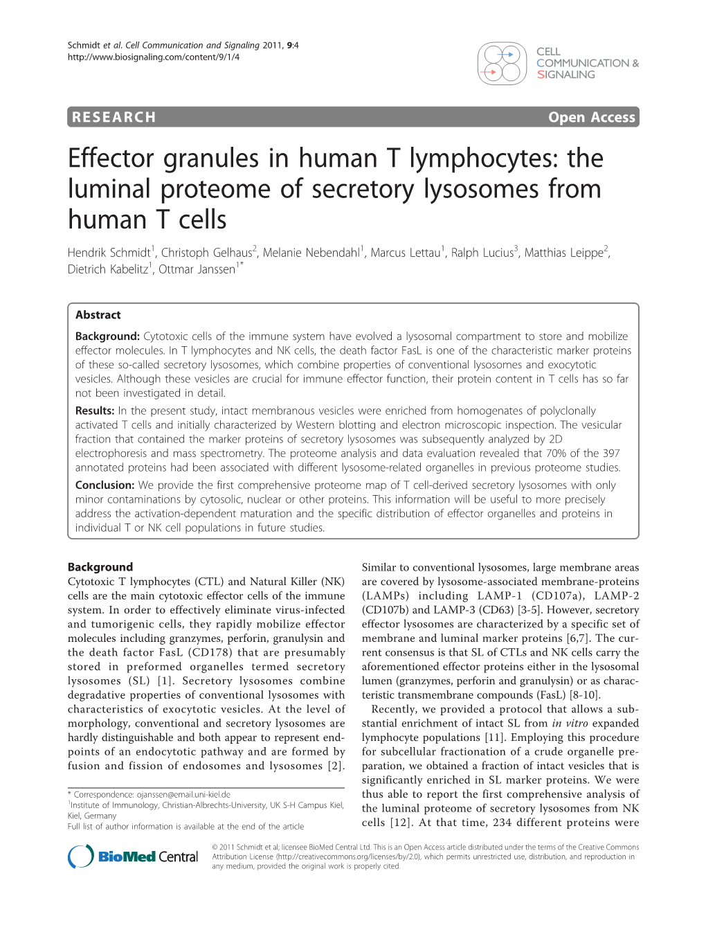 The Luminal Proteome of Secretory Lysosomes from Human T Cells