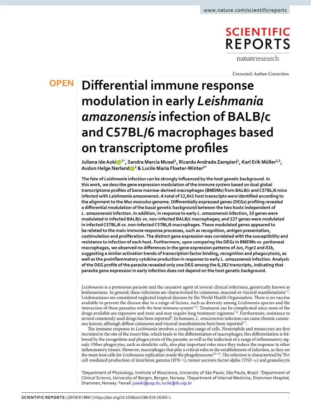 Differential Immune Response Modulation in Early Leishmania