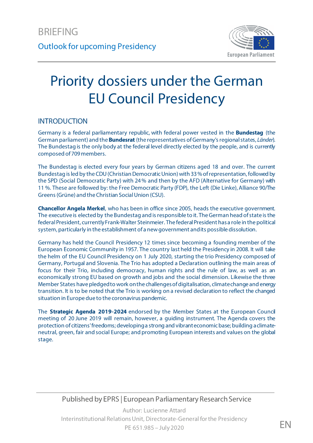 Priority Dossiers Under the German EU Council Presidency