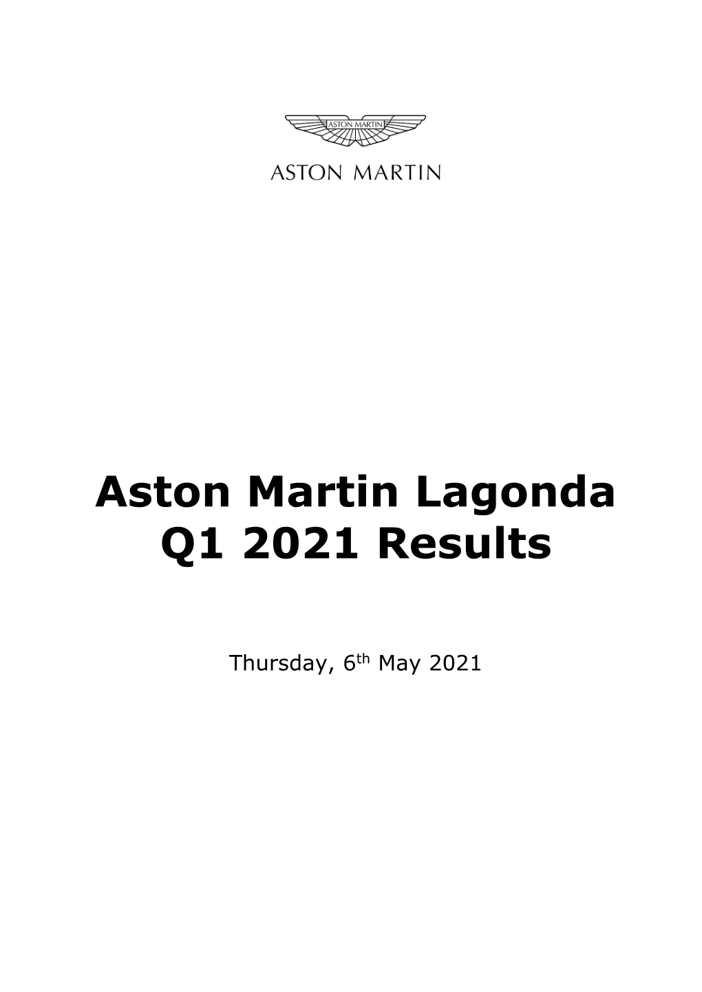 Aston Martin Lagonda Q1 2021 Results