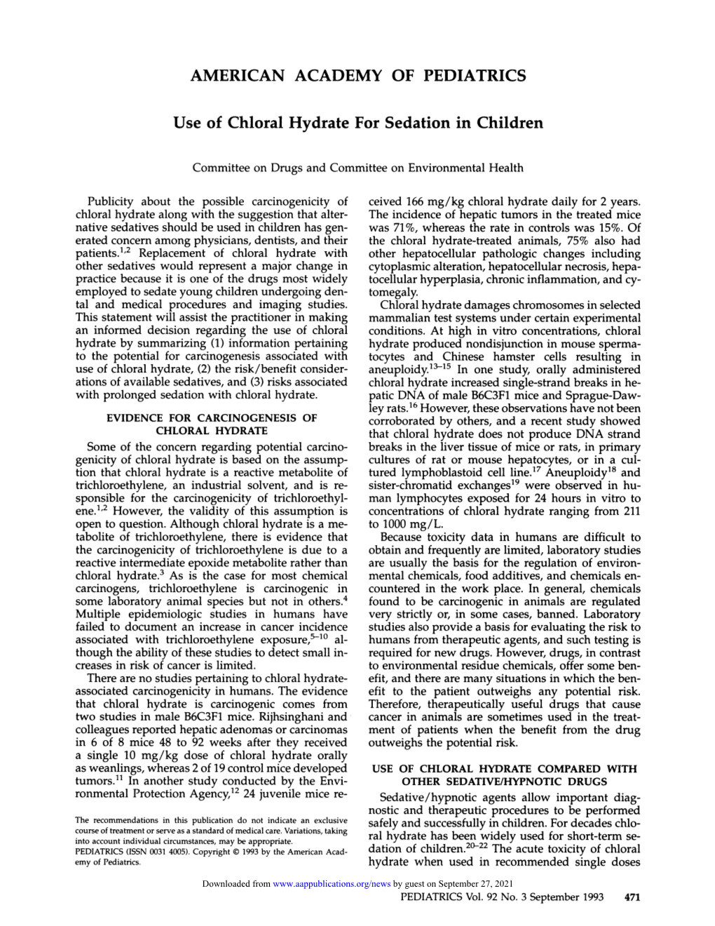 Use of Chloral Hydrate for Sedation in Children