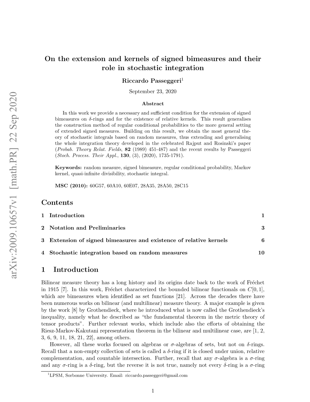 Arxiv:2009.10657V1 [Math.PR] 22 Sep 2020 Tcatcitgainbsdo Admmaue 10 Bounde the Da Fr´Echet Characterized Origins Work, Its This and in 6 History [7]