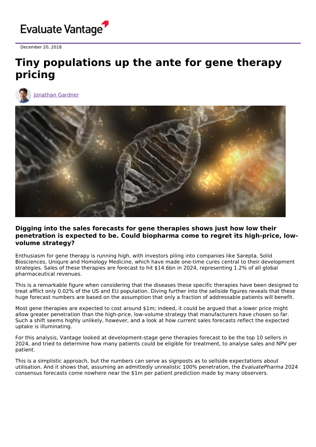 Tiny Populations up the Ante for Gene Therapy Pricing