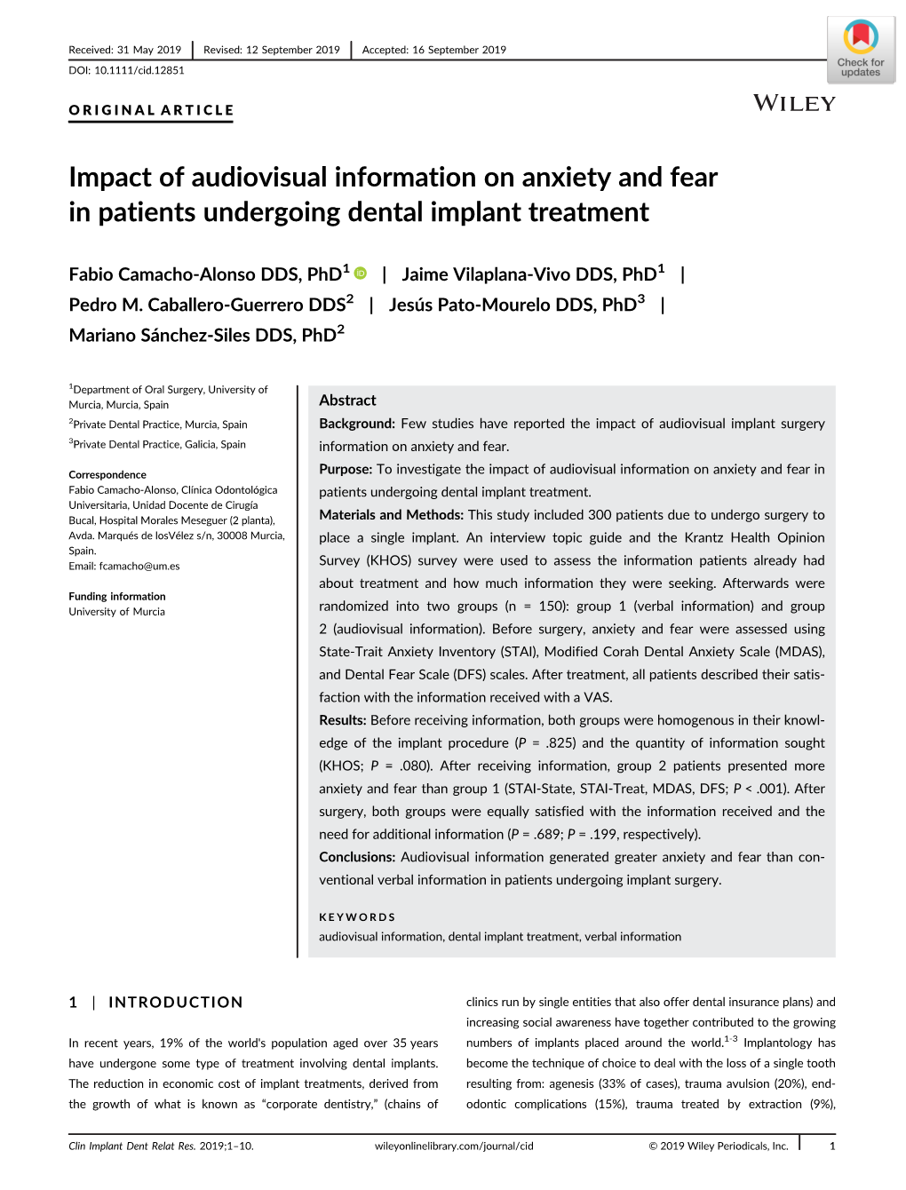 Impact of Audiovisual Information on Anxiety and Fear in Patients Undergoing Dental Implant Treatment
