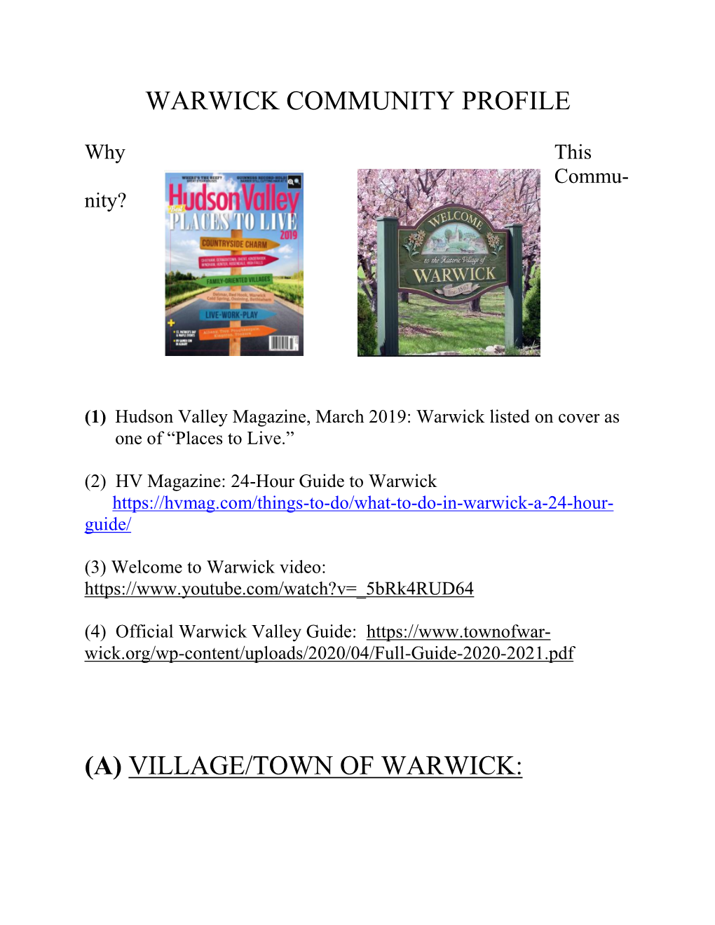 (A) Village/Town of Warwick