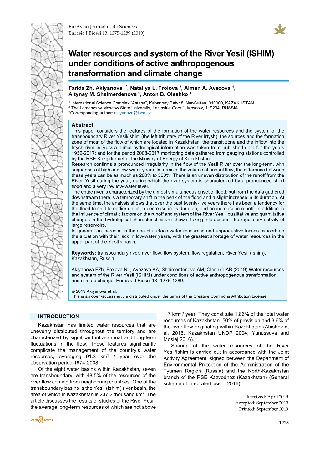 ISHIM) Under Conditions of Active Anthropogenous Transformation and Climate Change