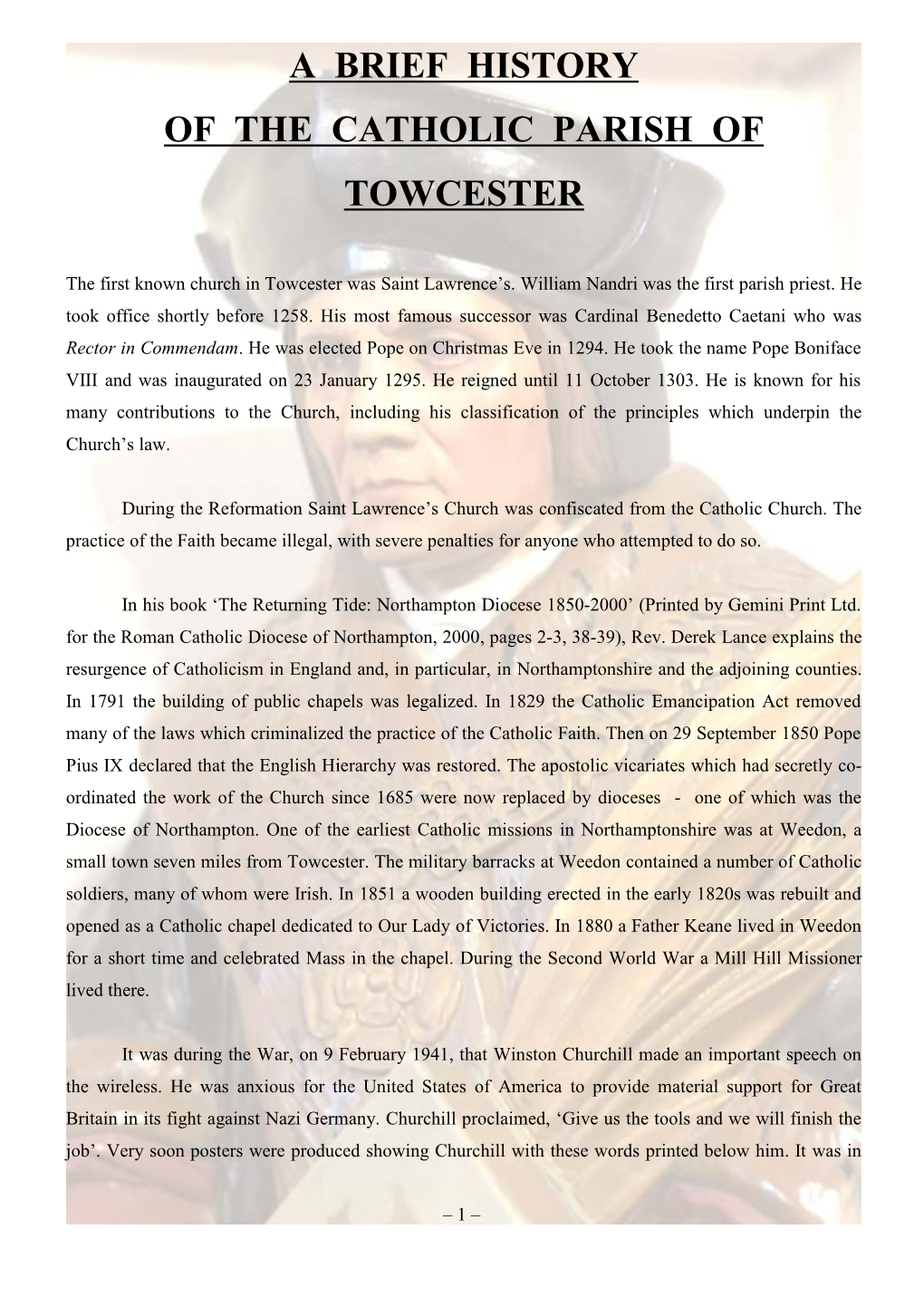 A Brief History of the Catholic Parish of Towcester