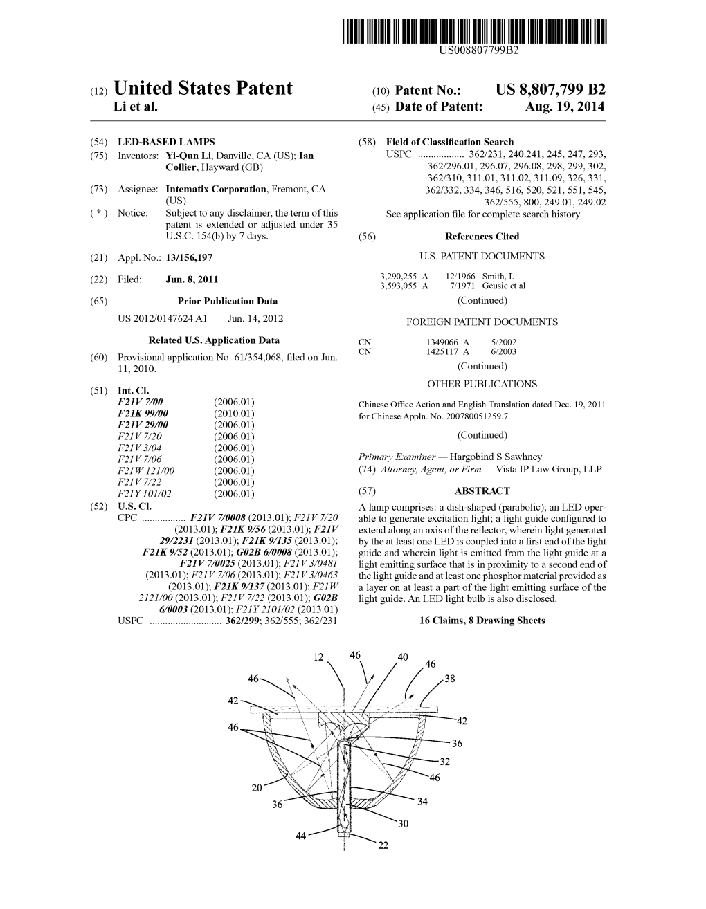 (12) United States Patent (10) Patent No.: US 8,807,799 B2 Li Et Al