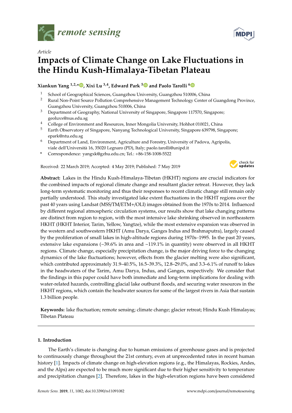 Impacts of Climate Change on Lake Fluctuations in the Hindu Kush-Himalaya-Tibetan Plateau