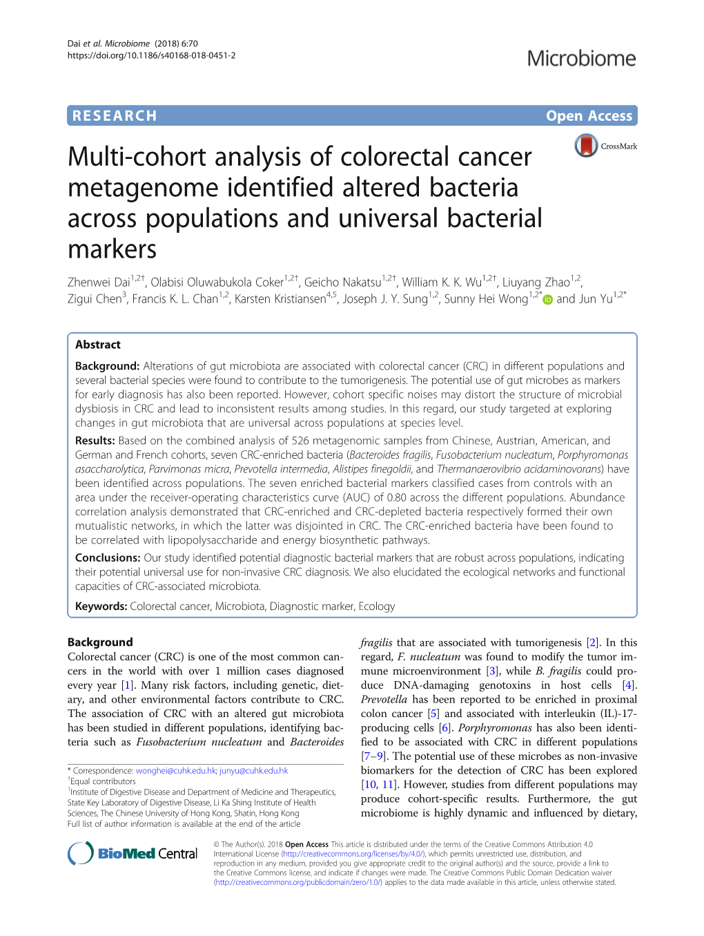 Multi-Cohort Analysis of Colorectal Cancer Metagenome Identified