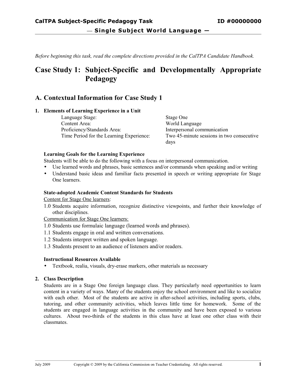 Caltpa Subject-Specific Pedagogy Task ID #00000000