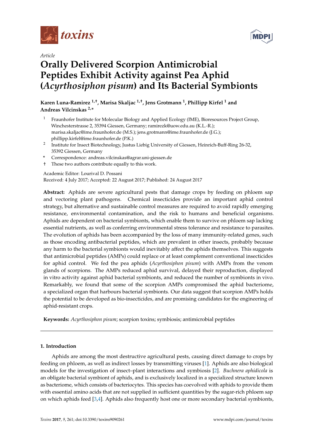 Acyrthosiphon Pisum) and Its Bacterial Symbionts