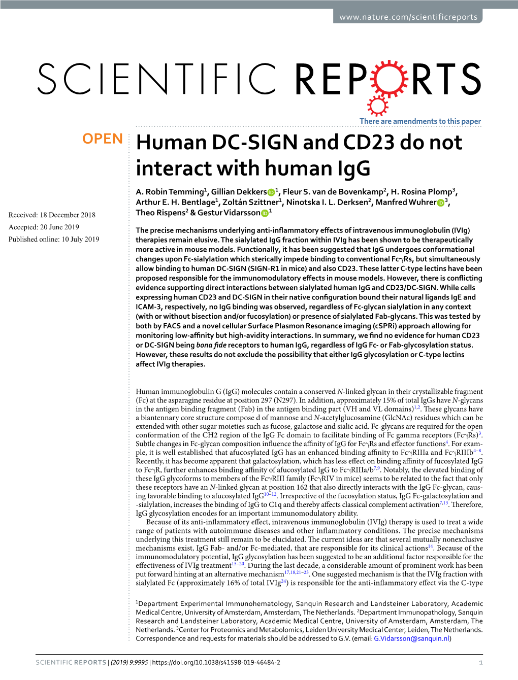 Human DC-SIGN and CD23 Do Not Interact with Human Igg A