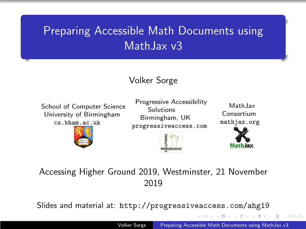 Preparing Accessible Math Documents Using Mathjax V3