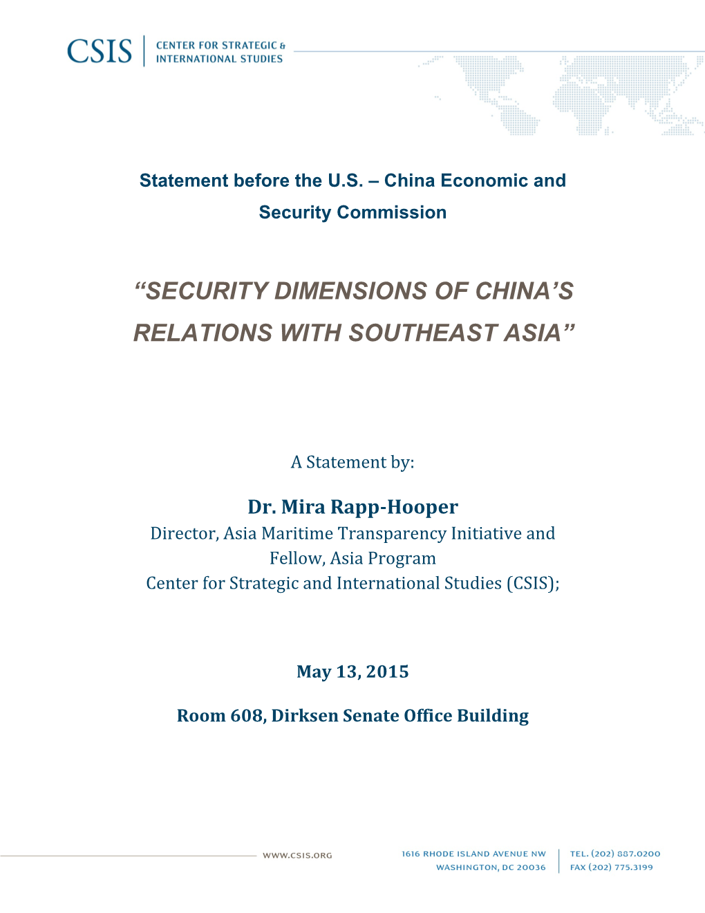 Security Dimensions of China's Relations with Southeast Asia