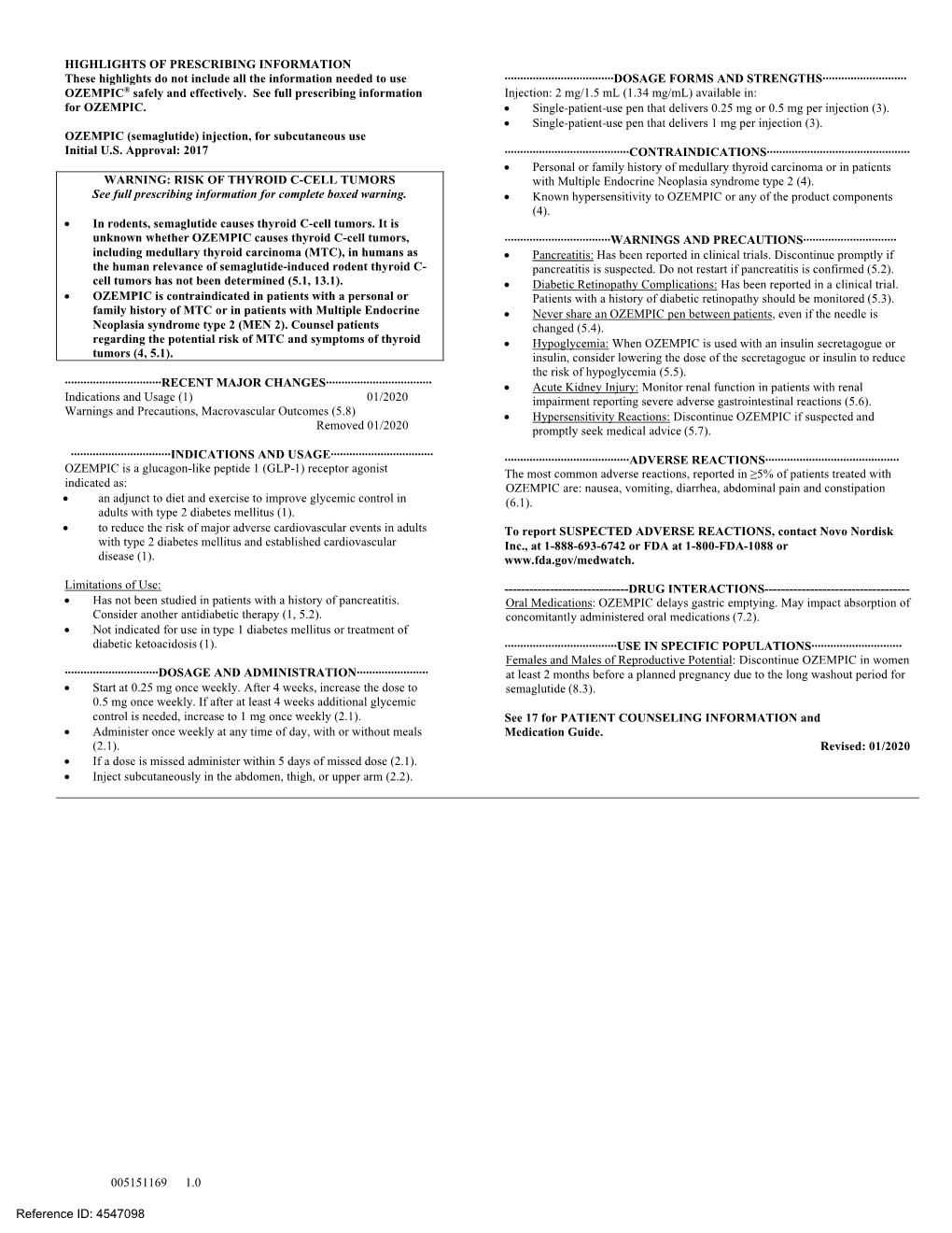 OZEMPIC (Semaglutide) Injection, for Subcutaneous Use Initial U.S