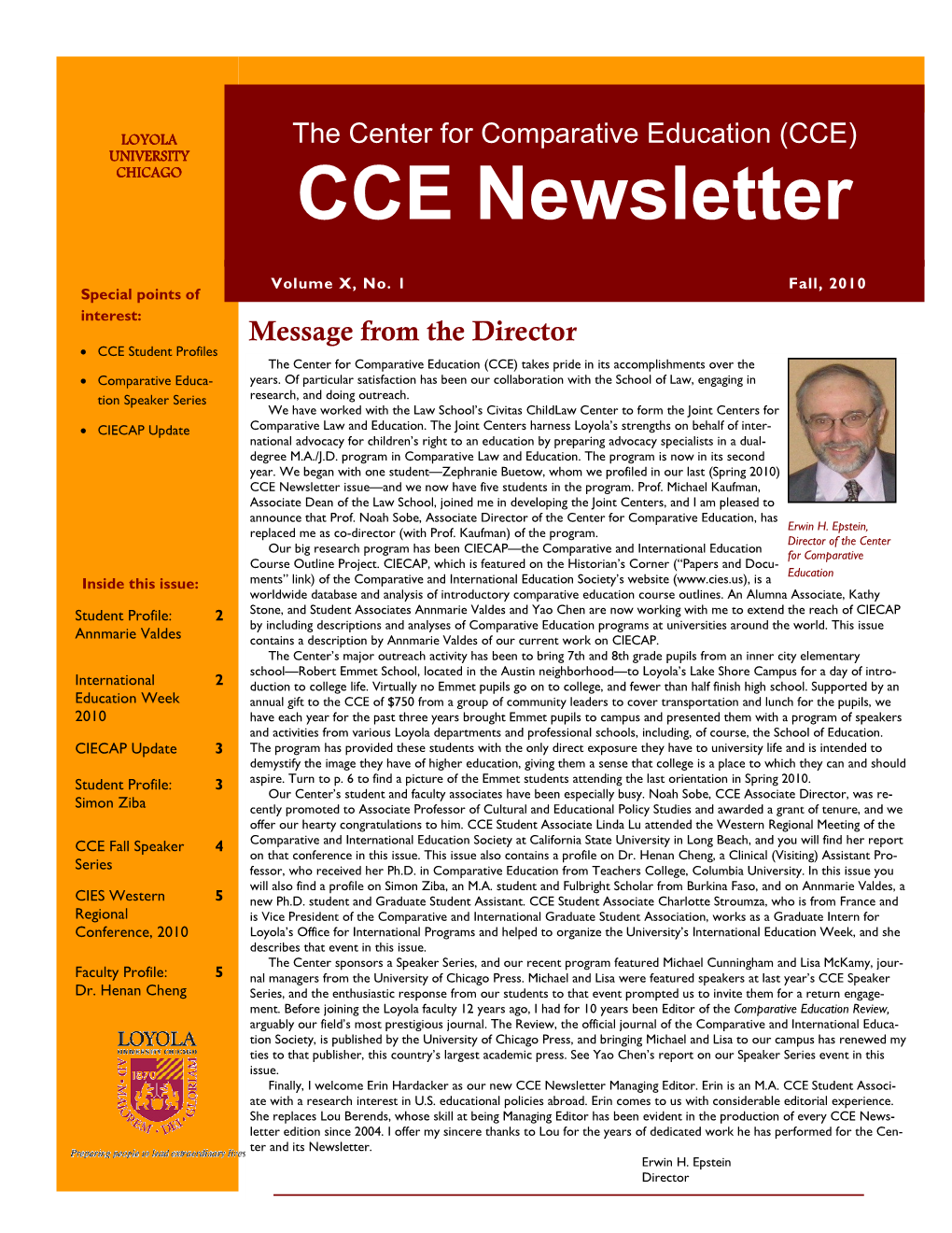 The Center for Comparative Education (CCE) UNIVERSITY CHICAGO CCE Newsletter