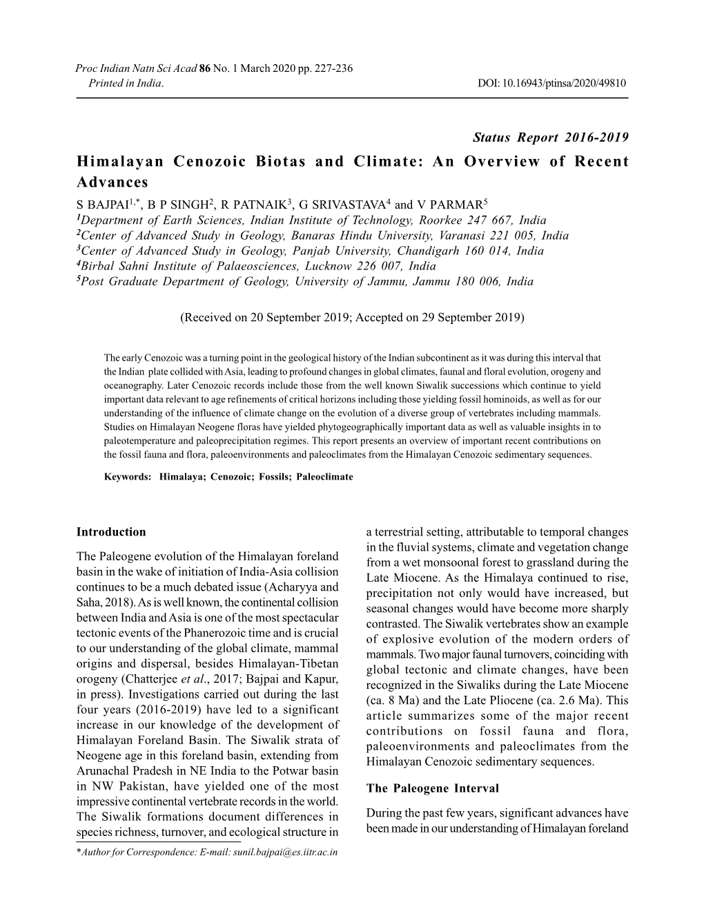 Himalayan Cenozoic Biotas and Climate