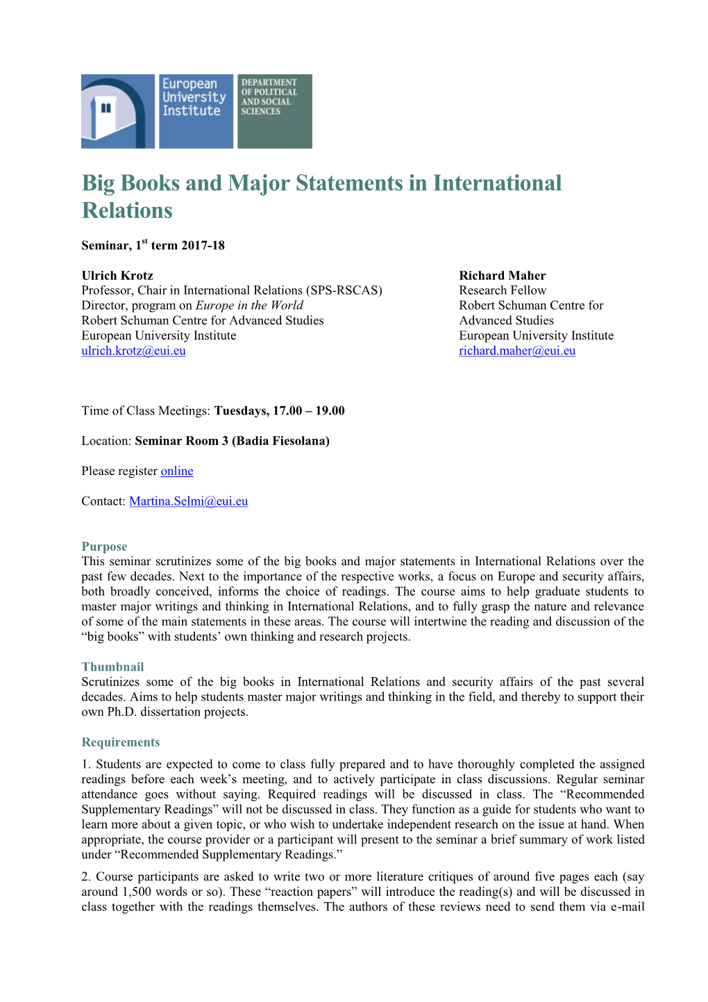 Big Books and Major Statements in International Relations