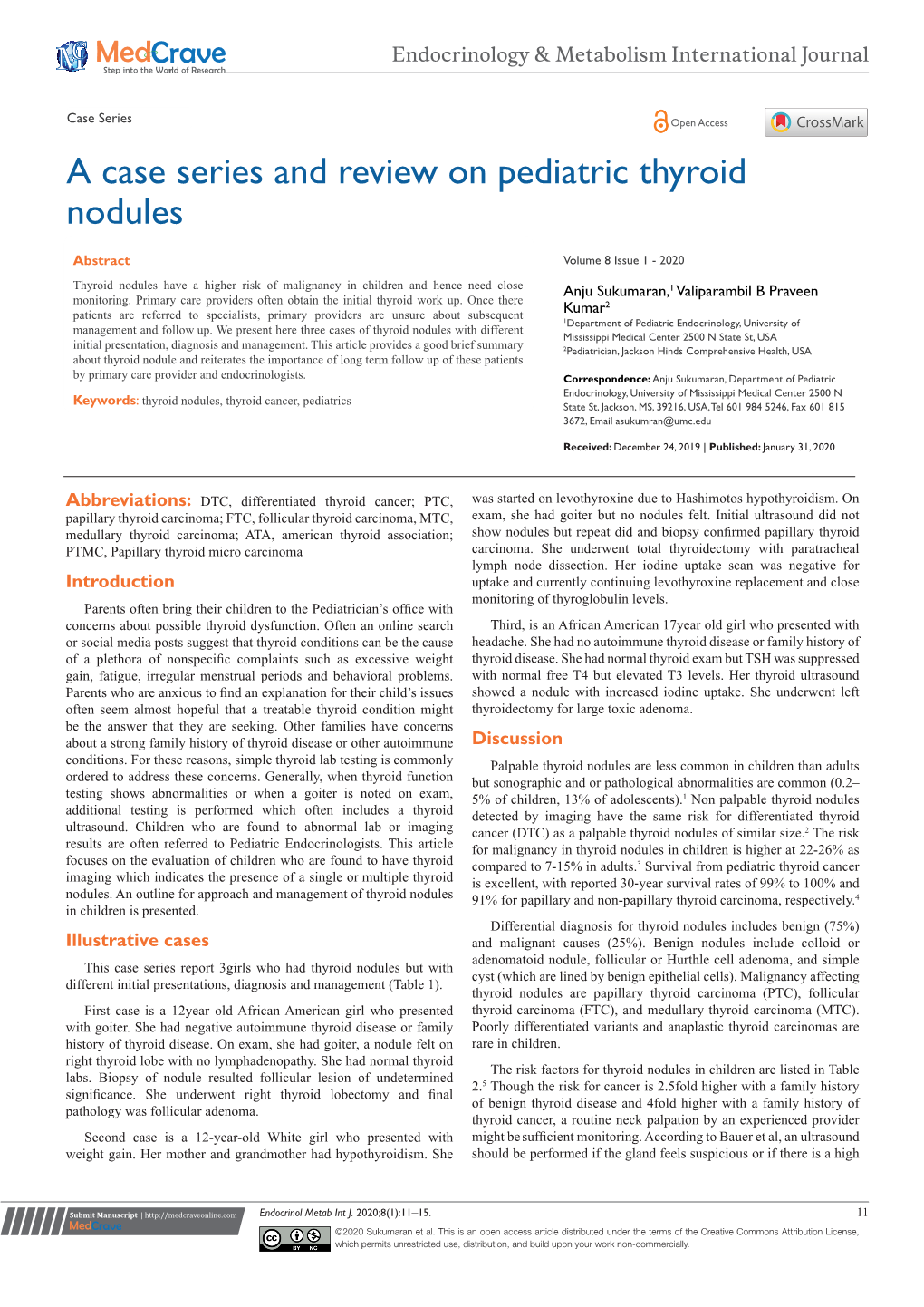 A Case Series and Review on Pediatric Thyroid Nodules