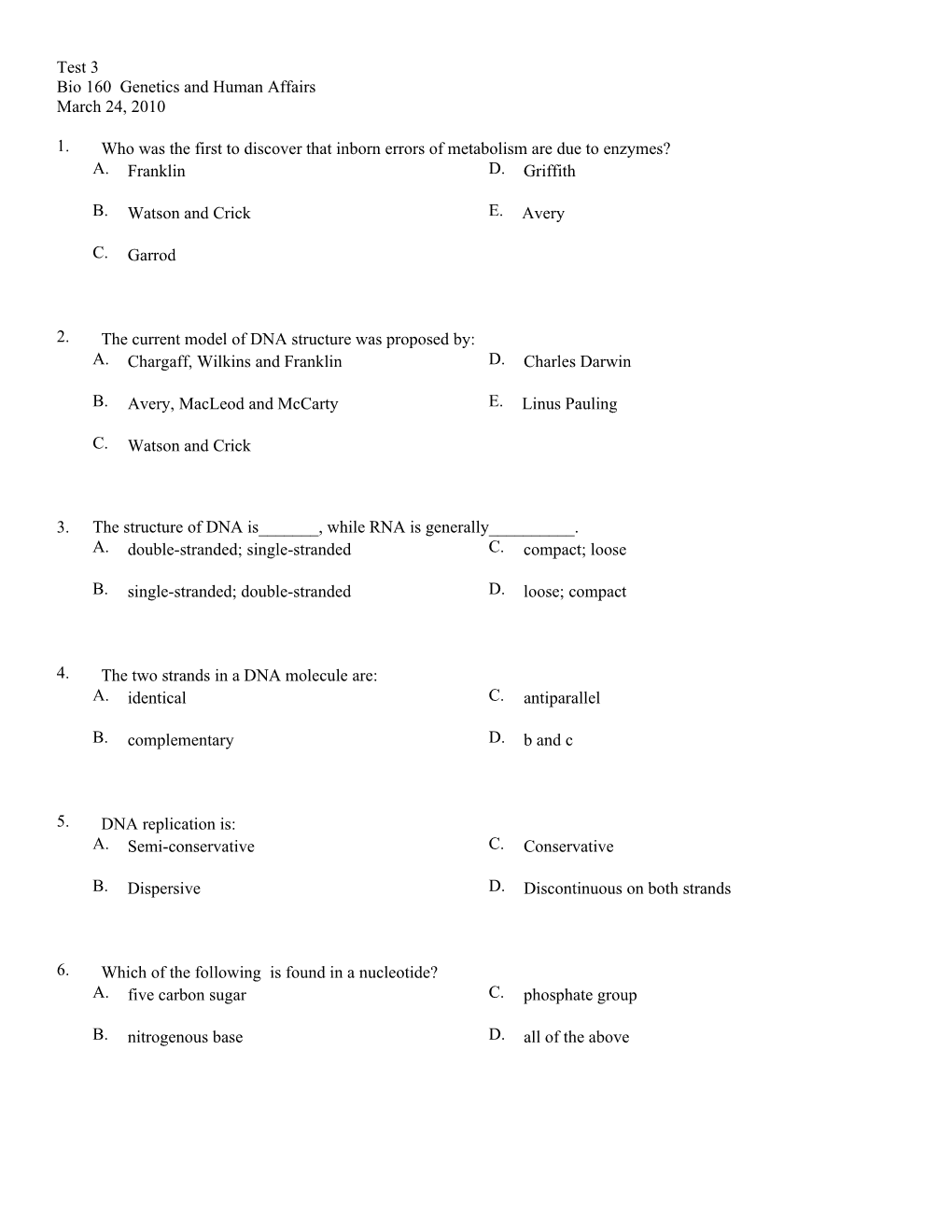 Bio 160 Genetics and Human Affairs