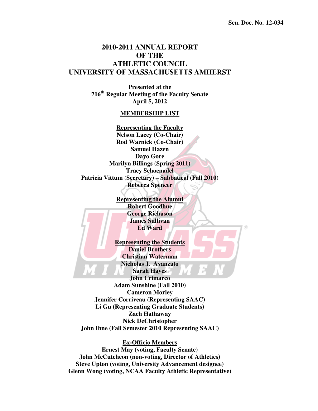 2010-2011 Annual Report of the Athletic Council University of Massachusetts Amherst