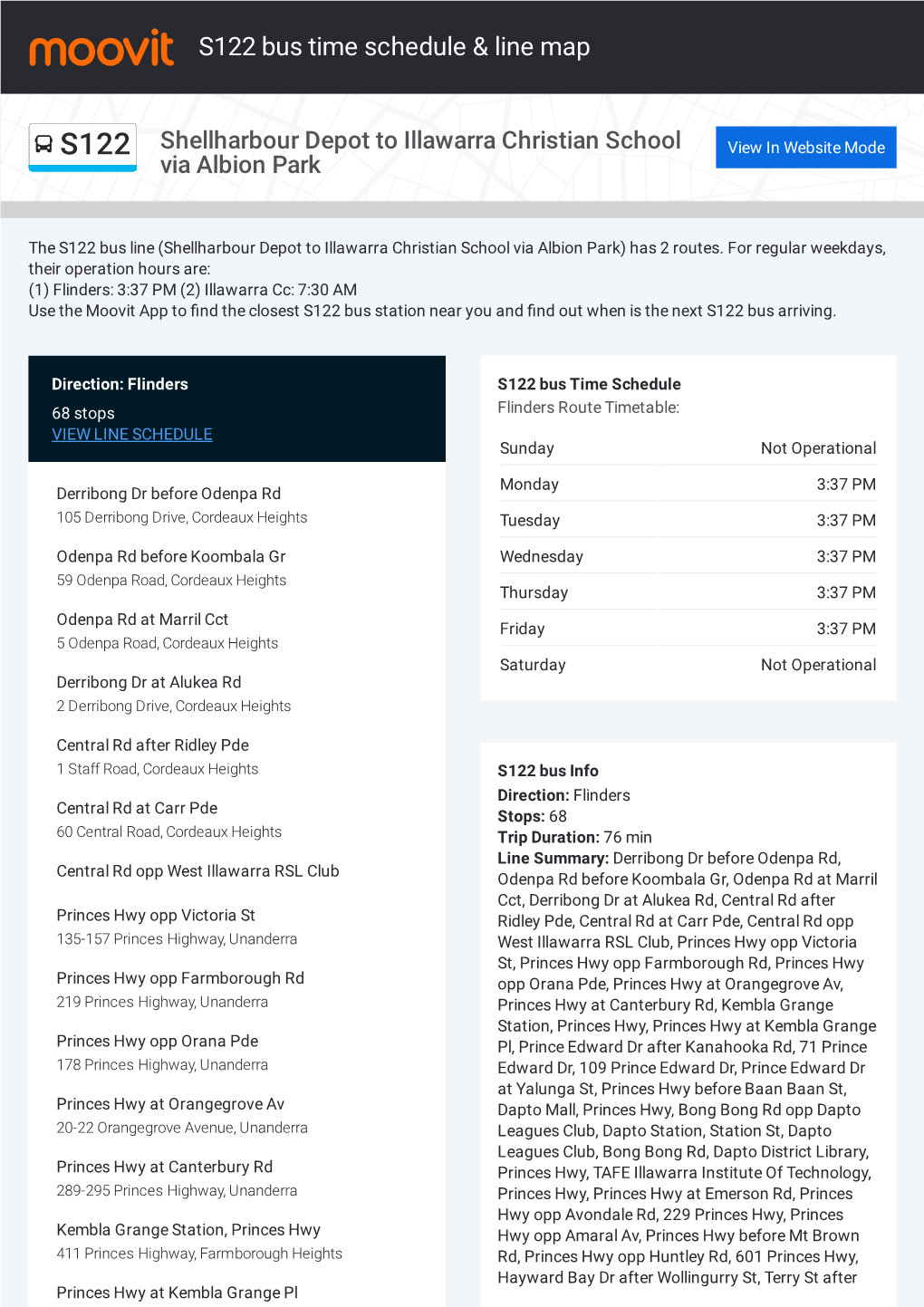 S122 Bus Time Schedule & Line Route