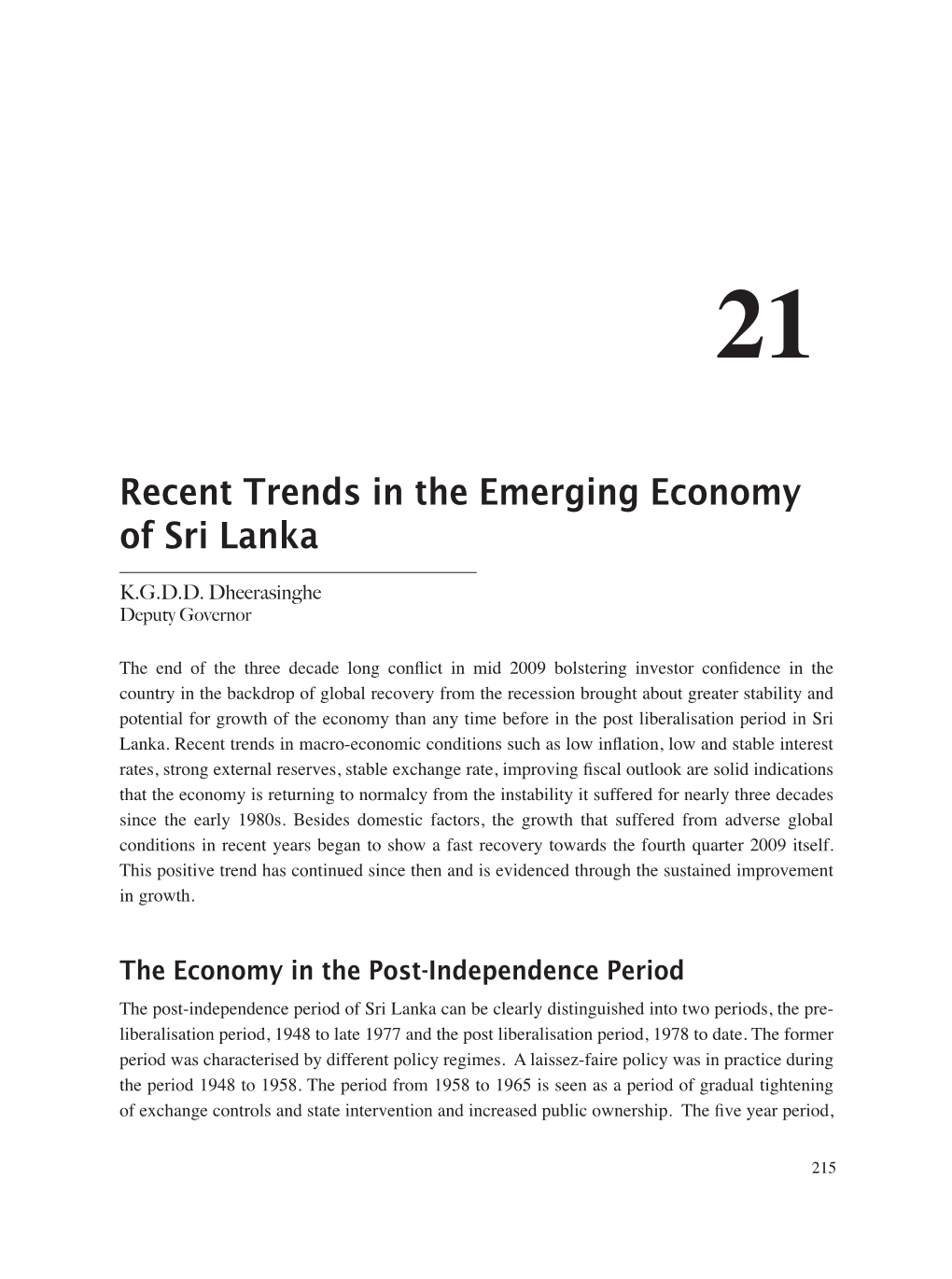 Recent Trends in the Emerging Economy of Sri Lanka
